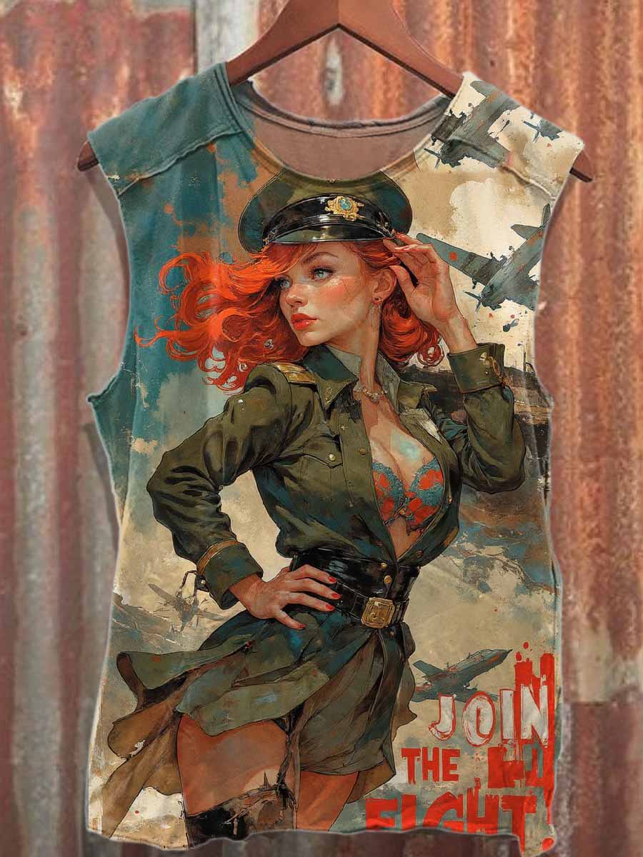 Retro Graffiti Print Casual Cotton Tank Top