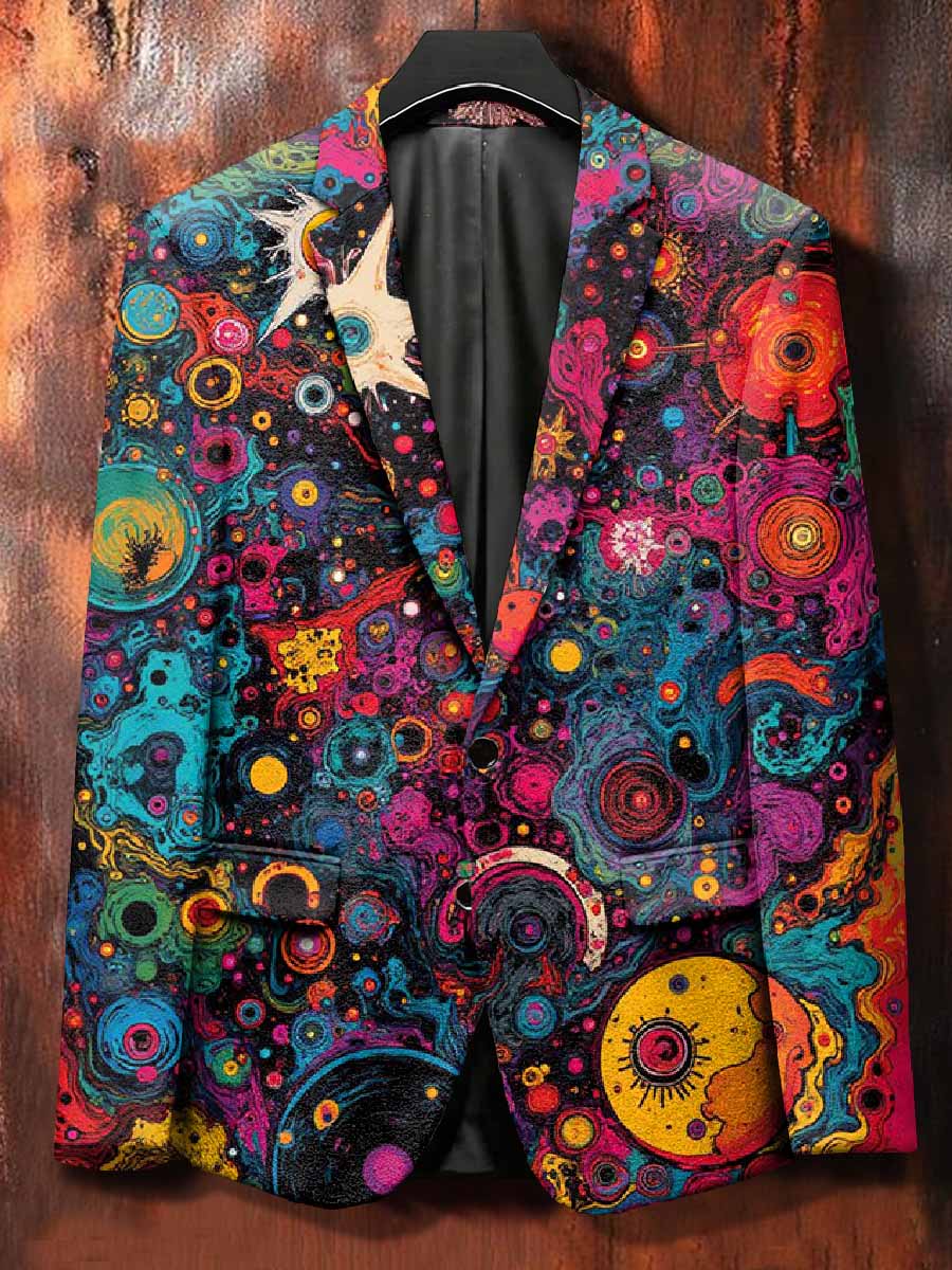 Retro Graffiti Print Casual Suit Jacket
