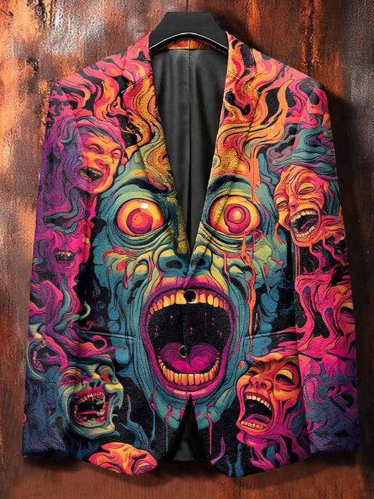 Retro Graffiti Print Casual Suit Jacket