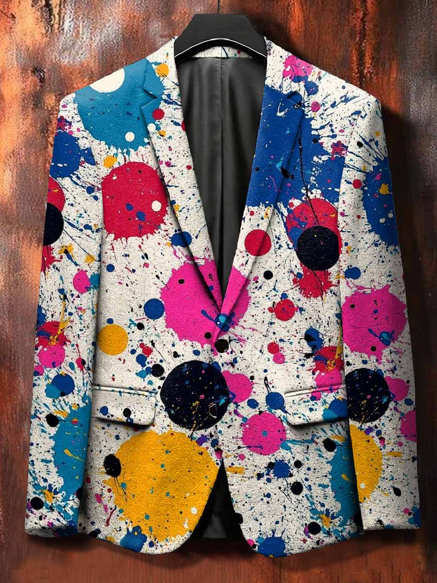 Retro Graffiti Print Casual Suit Jacket