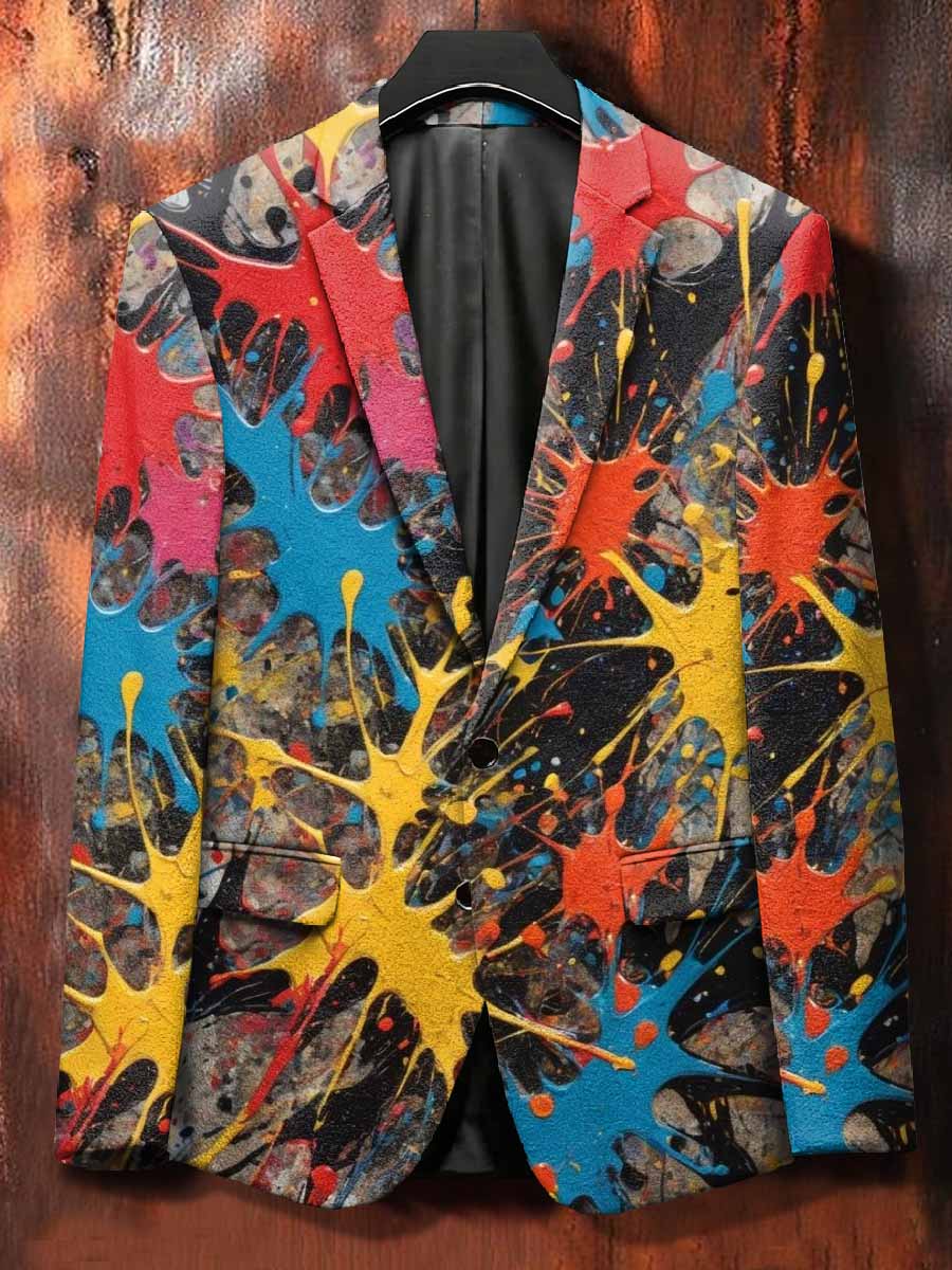 Retro Graffiti Print Casual Suit Jacket