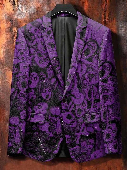 Retro Graffiti Print Casual Suit Jacket
