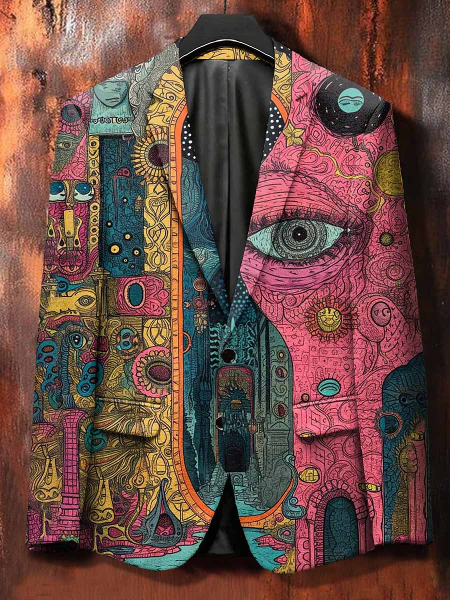 Retro Graffiti Print Casual Suit Jacket