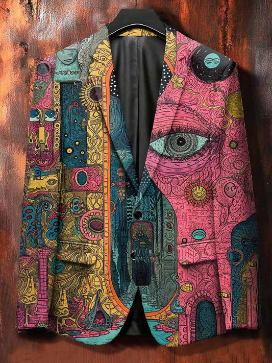 Retro Graffiti Print Casual Suit Jacket