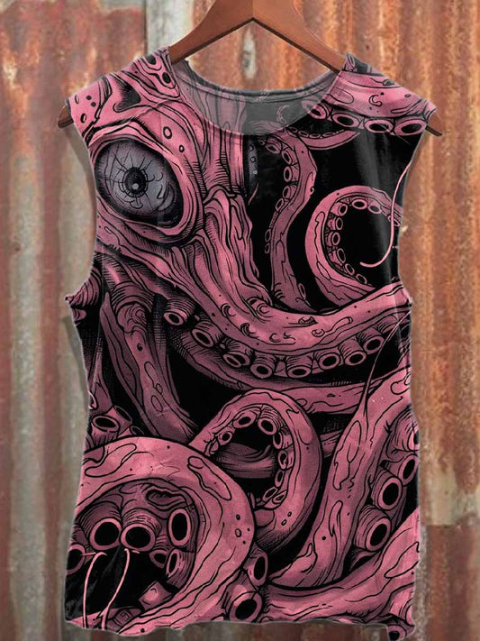 Retro Octopus Graffiti Printed Casual Cotton Tank Top