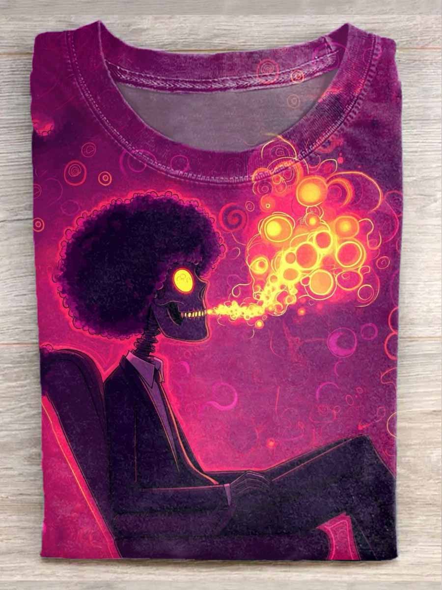 Retro Illustration Print Casual T-Shirt