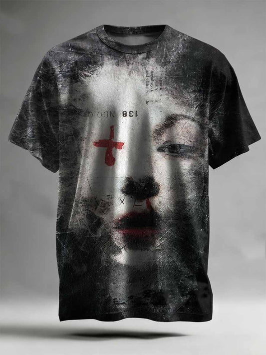 Vintage Dark Illustration Print Casual T-shirt