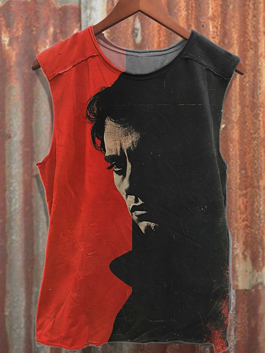 Retro Graffiti Art Style Printed Cotton Tank Top