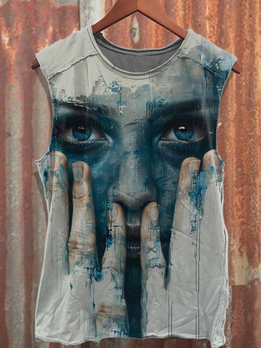 Retro Graffiti Art Style Printed Cotton Tank Top