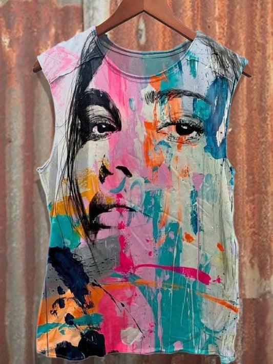 Retro Graffiti Art Style Printed Cotton Tank Top