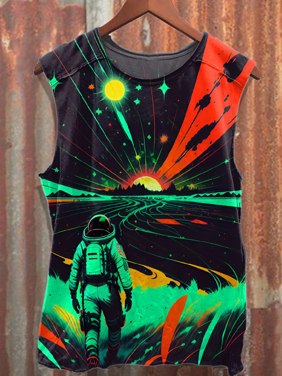 Retro Graffiti Art Style Printed Cotton Tank Top