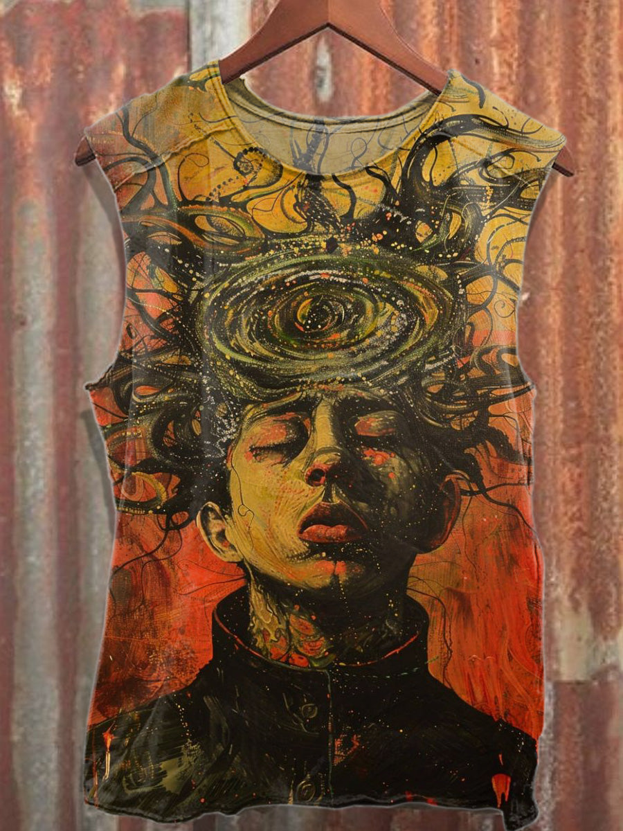 Retro Graffiti Art Style Printed Cotton Tank Top