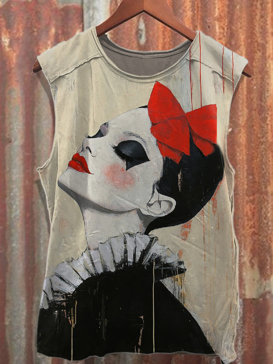 Retro Graffiti Art Style Printed Cotton Tank Top