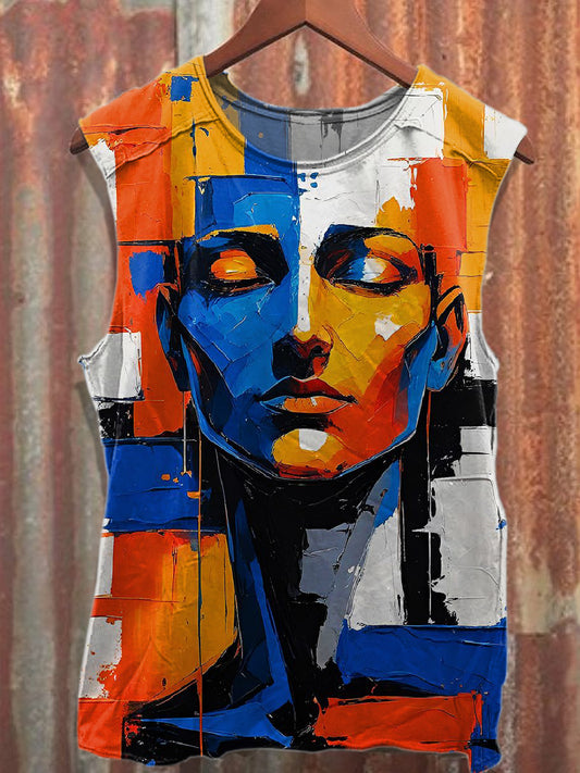 Retro Graffiti Art Style Printed Cotton Tank Top