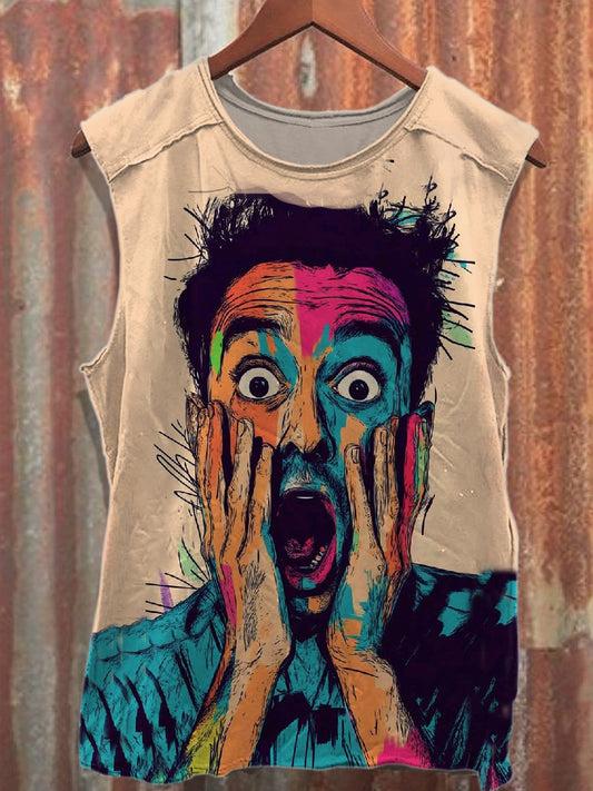 Retro Graffiti Art Style Printed Cotton Tank Top