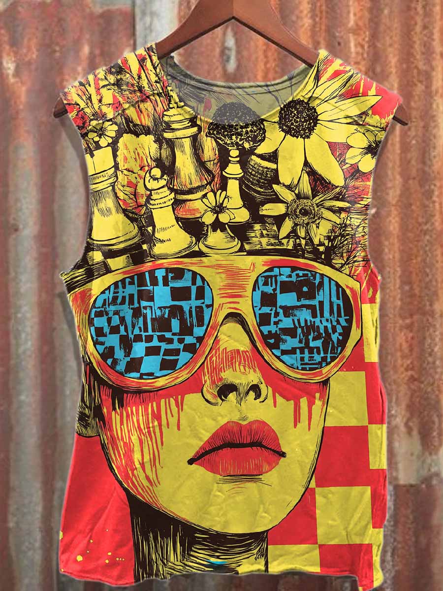 Retro Graffiti Art Style Printed Cotton Tank Top