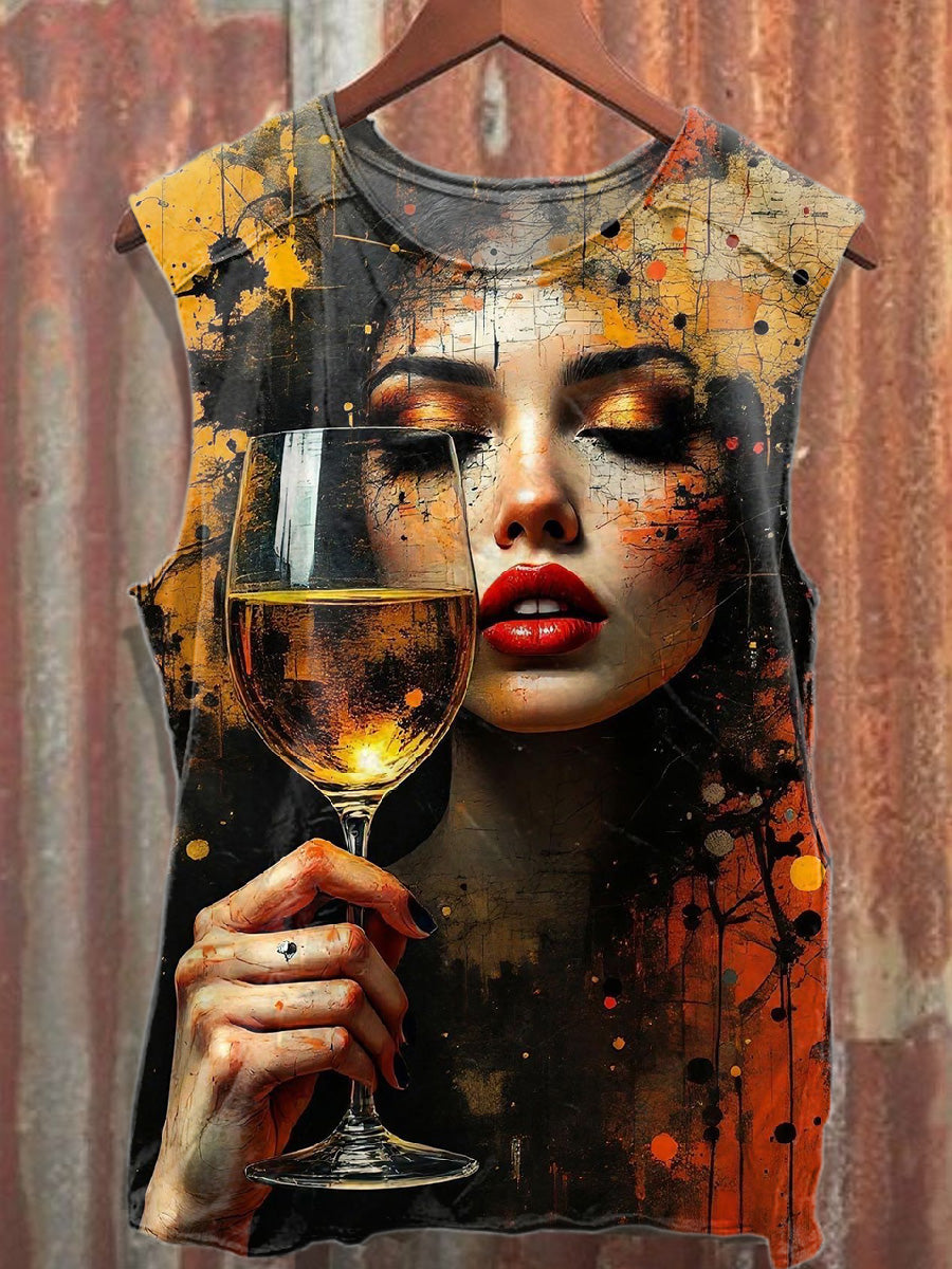 Retro Graffiti Art Style Printed Cotton Tank Top