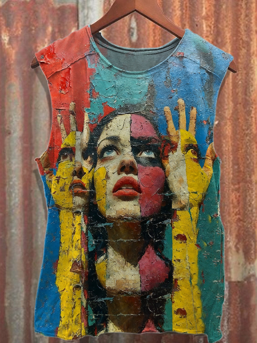 Retro Graffiti Art Style Printed Cotton Tank Top