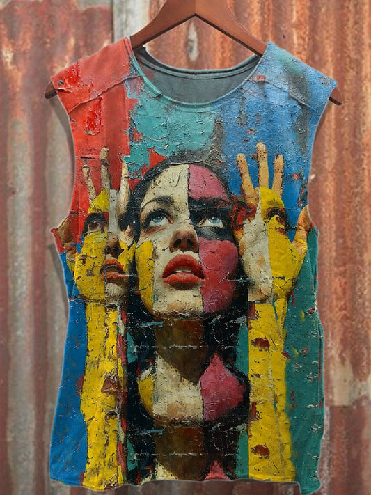 Retro Graffiti Art Style Printed Cotton Tank Top