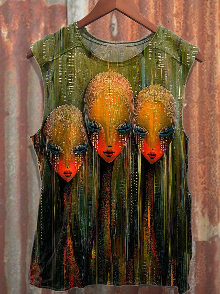 Retro Graffiti Art Style Printed Cotton Tank Top