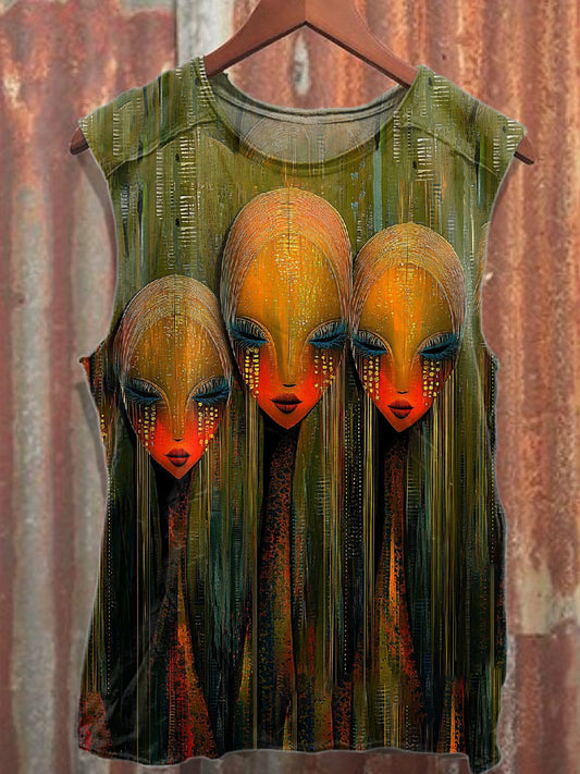 Retro Graffiti Art Style Printed Cotton Tank Top