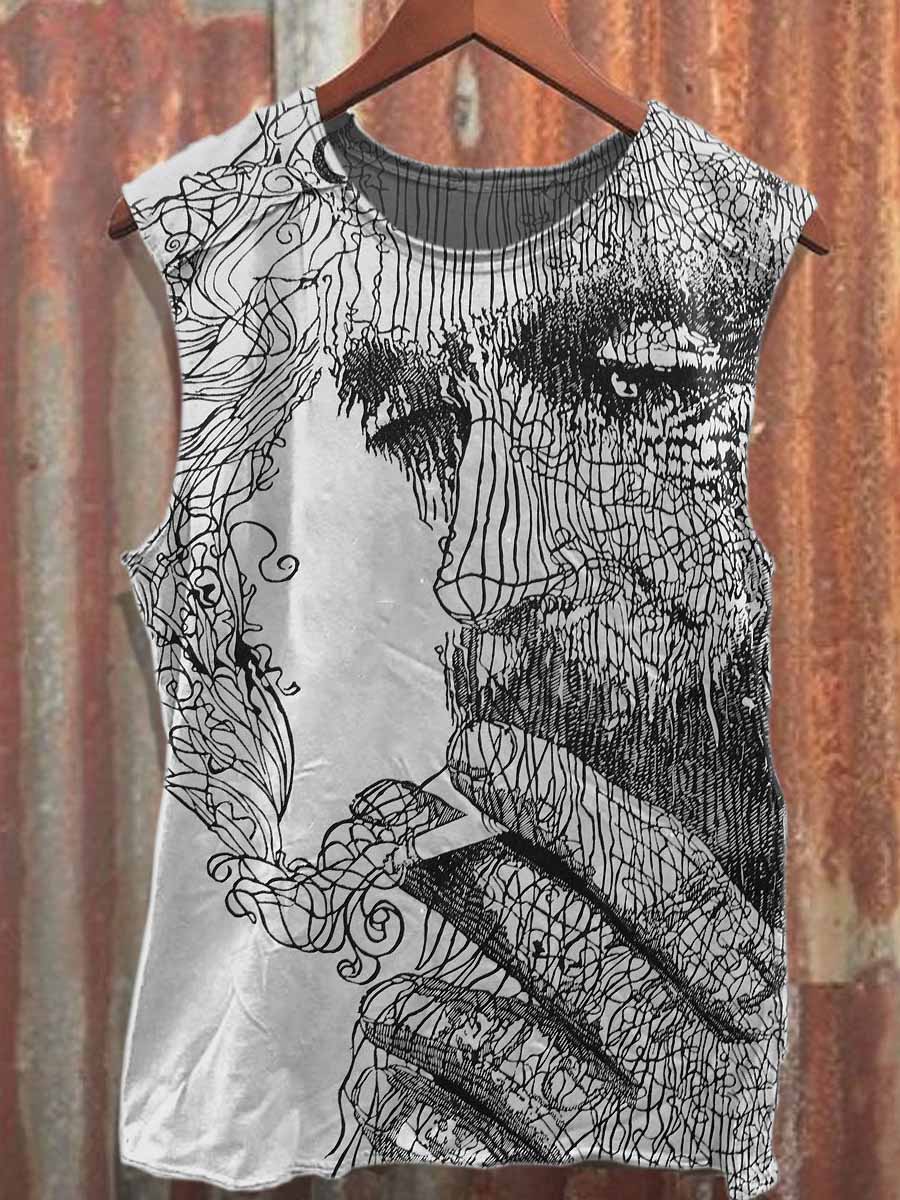 Retro Graffiti Art Style Casual Cotton Tank Top