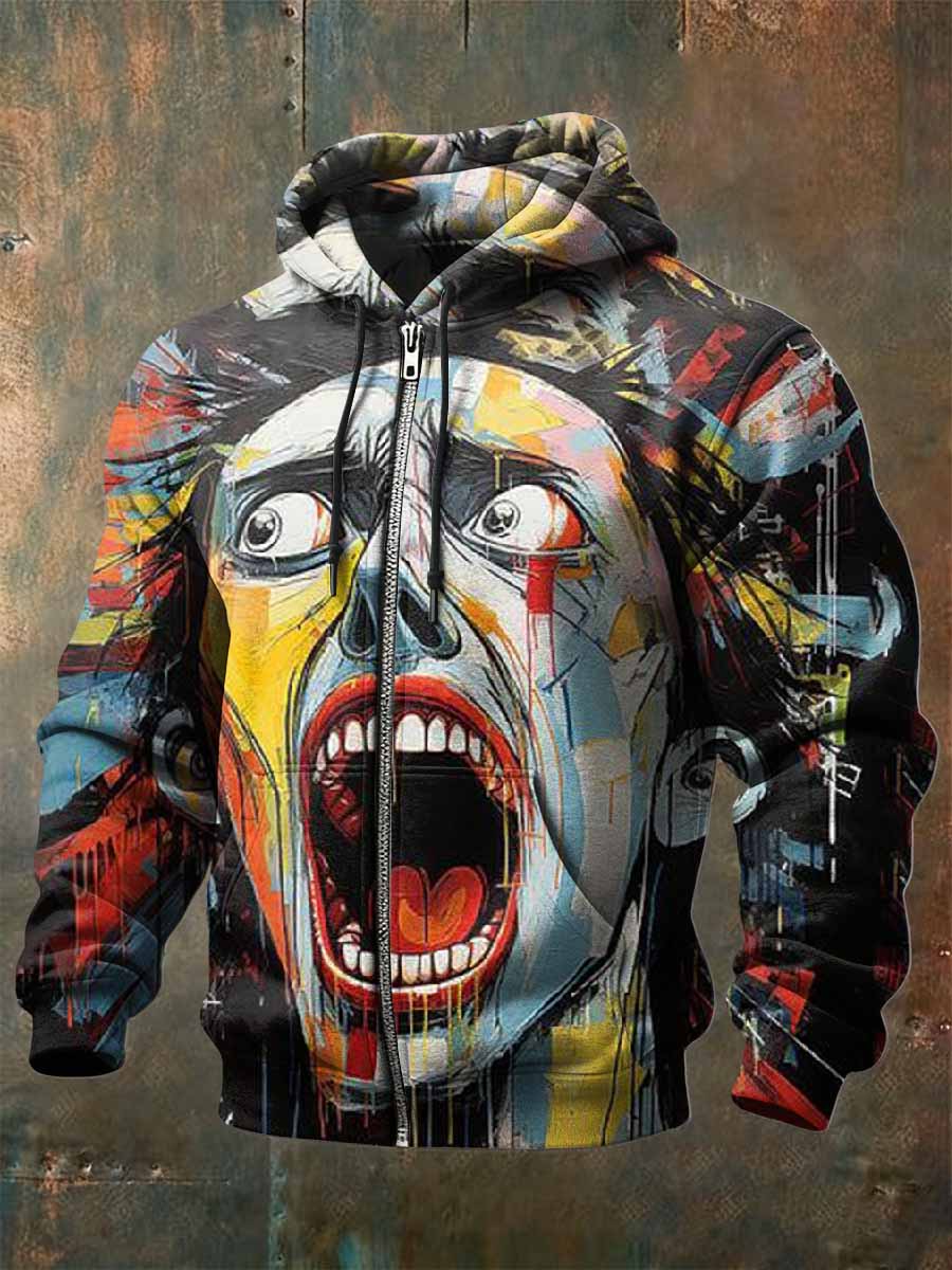Retro Graffiti Style Print Casual Hooded Coat