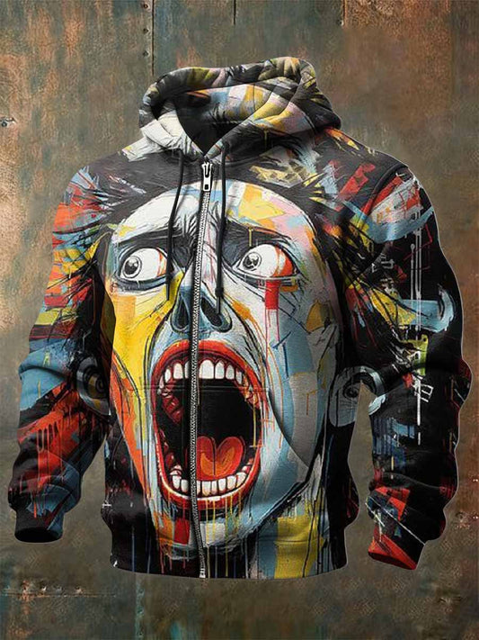 Retro Graffiti Style Print Casual Hooded Coat