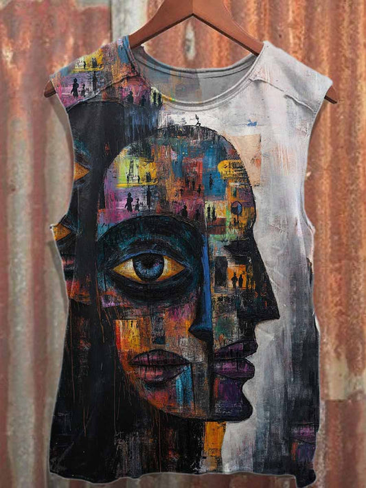 Retro Graffiti Art Style Casual Cotton Tank Top