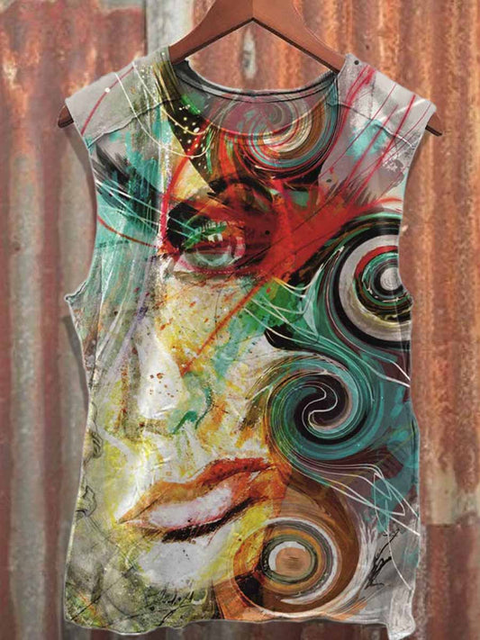 Retro Graffiti Art Style Print Cotton Tank Top