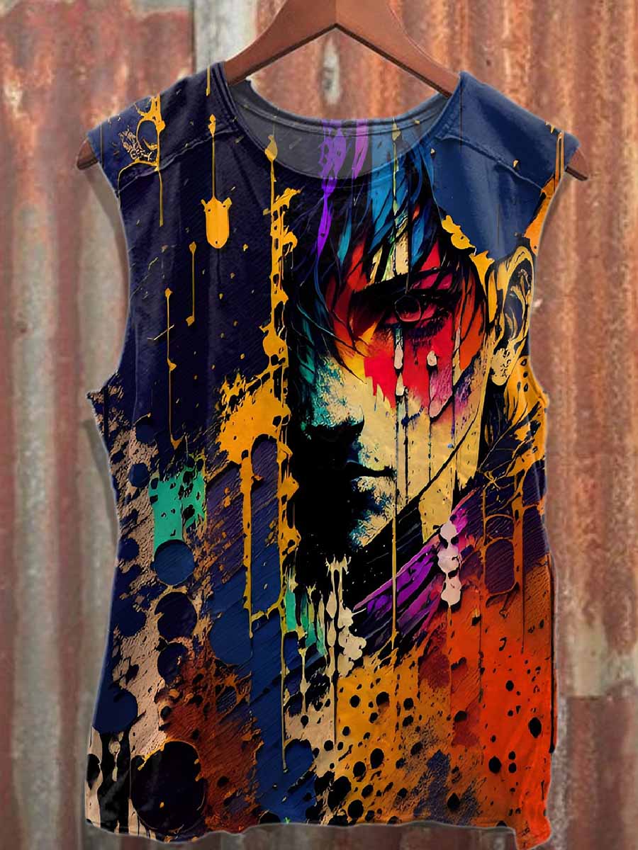 Graffiti Art Style Printed Casual Cotton Tank Top