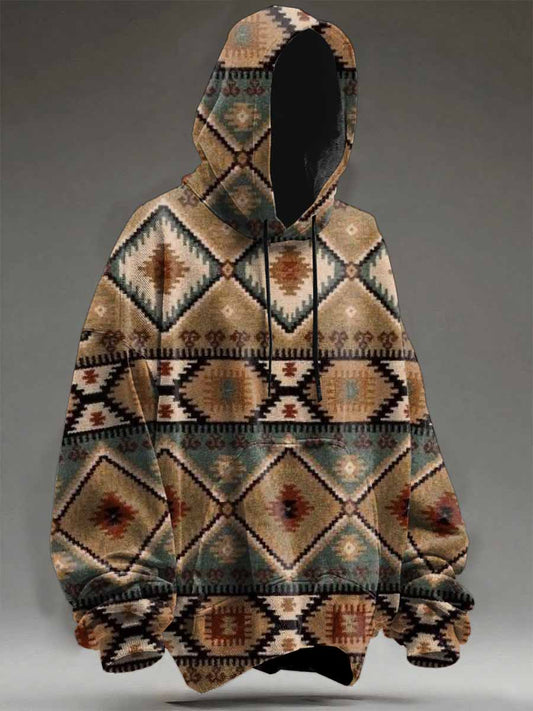 Retro Texture Pattern Printed Casual Hooded Sweatshirt