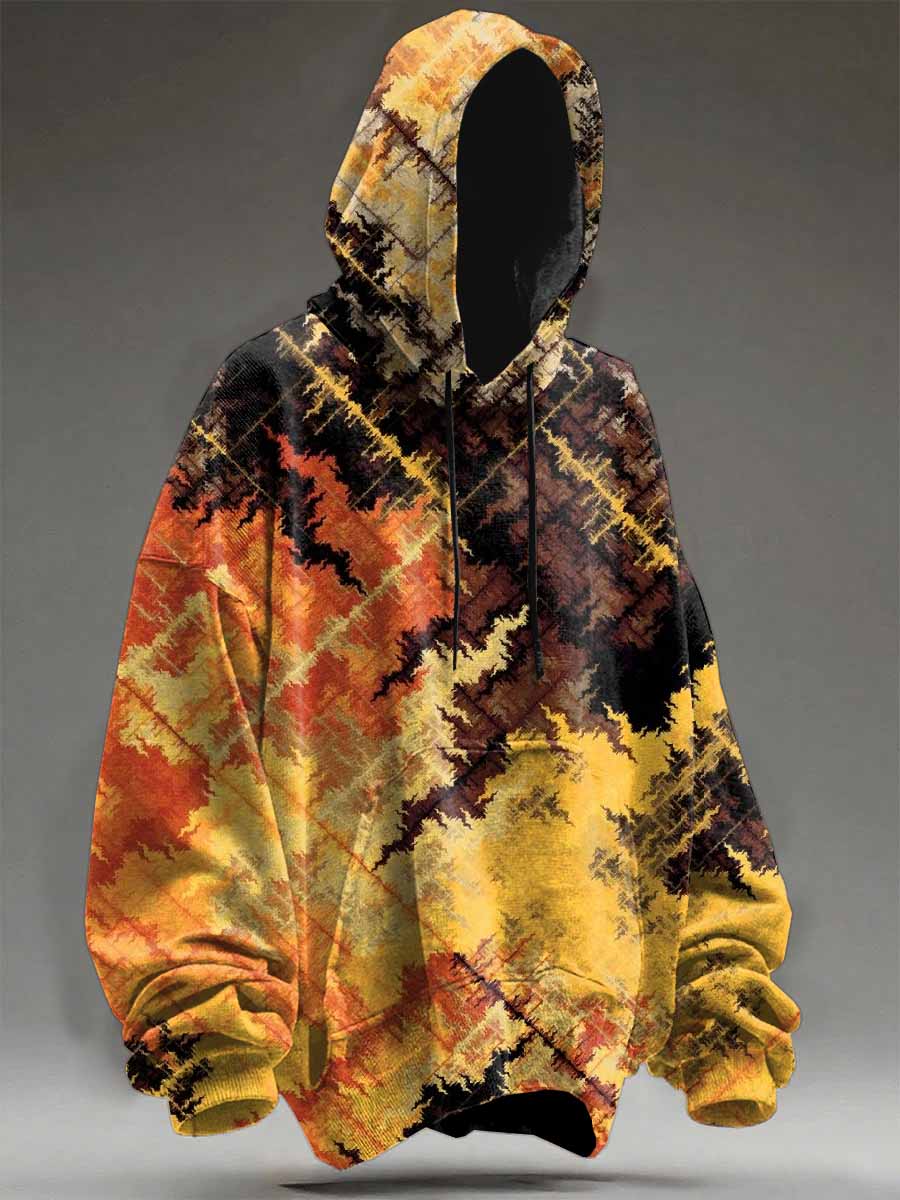 Abstract Texture Pattern Printed Casual Hooded Sweatshirt