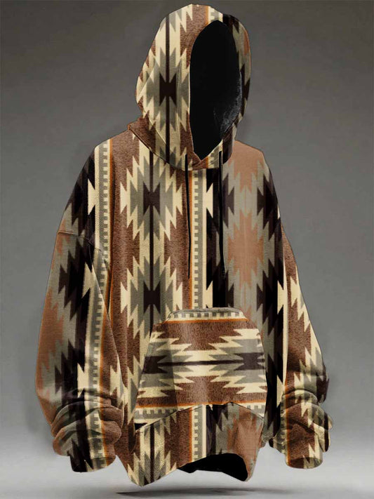 Retro Texture Pattern Printed Casual Hooded Sweatshirt