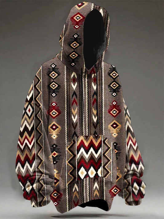 Retro Texture Pattern Printed Casual Hooded Sweatshirt