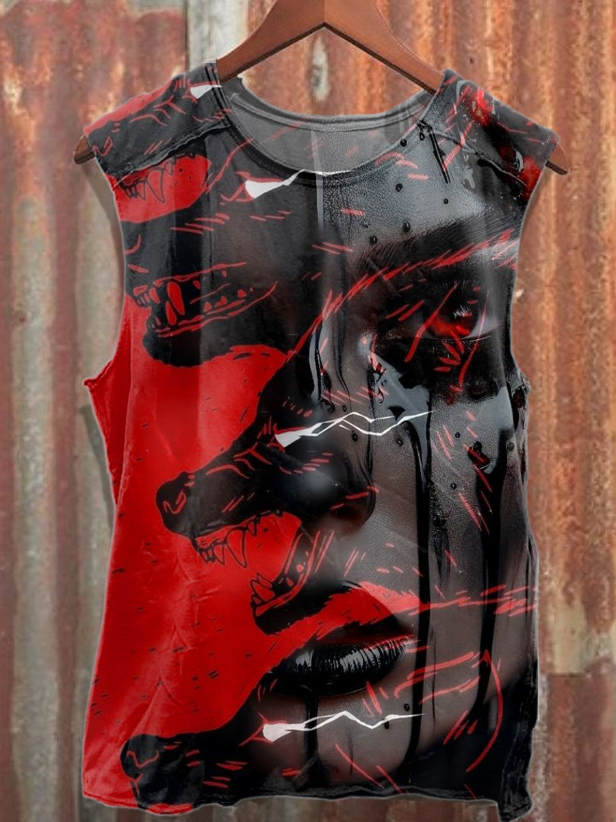 Retro Graffiti Printed Cotton Tank Top
