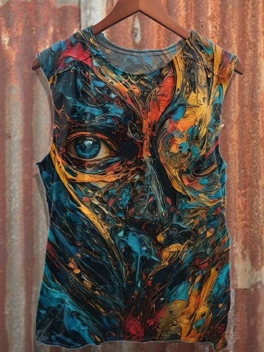 Retro Graffiti Printed Cotton Tank Top