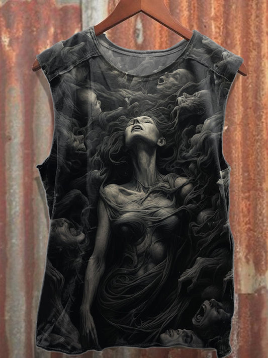 Retro Graffiti Printed Cotton Tank Top