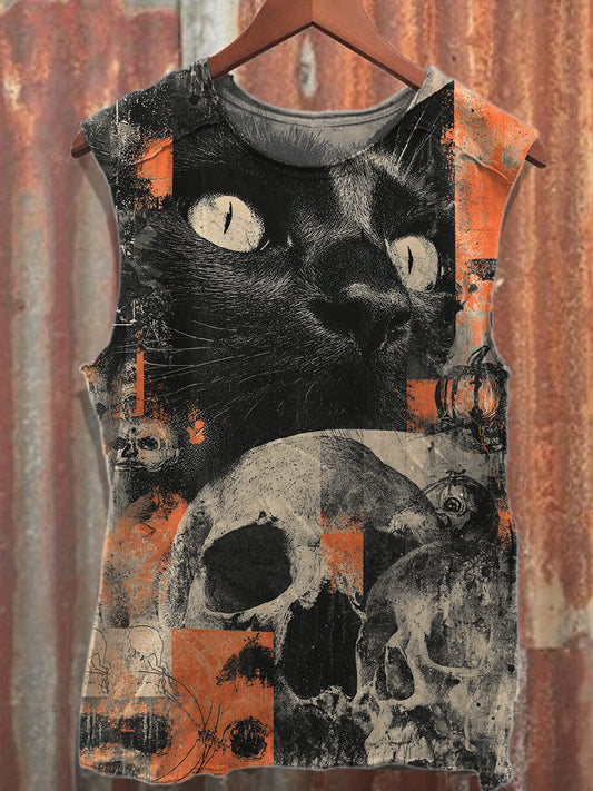 Retro Graffiti Printed Cotton Tank Top