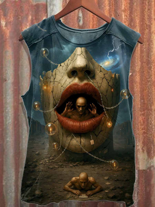 Retro Graffiti Style Printed Casual Cotton Tank Top