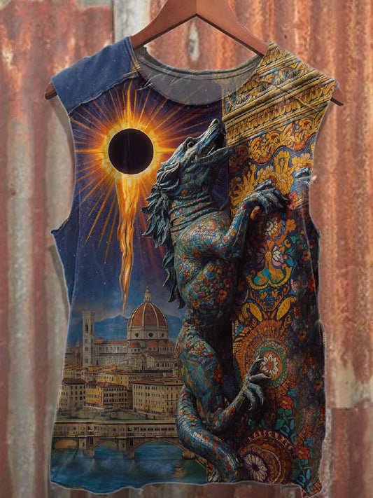 Retro Graffiti Style Printed Casual Cotton Tank Top