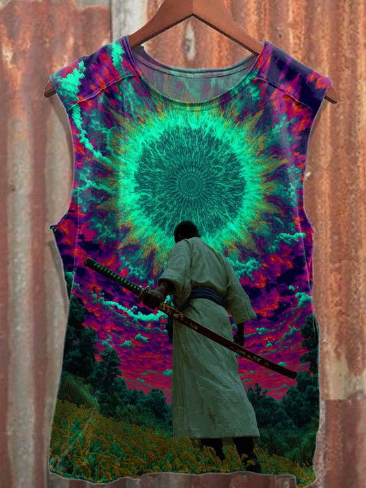 Retro Graffiti Style Printed Casual Cotton Tank Top