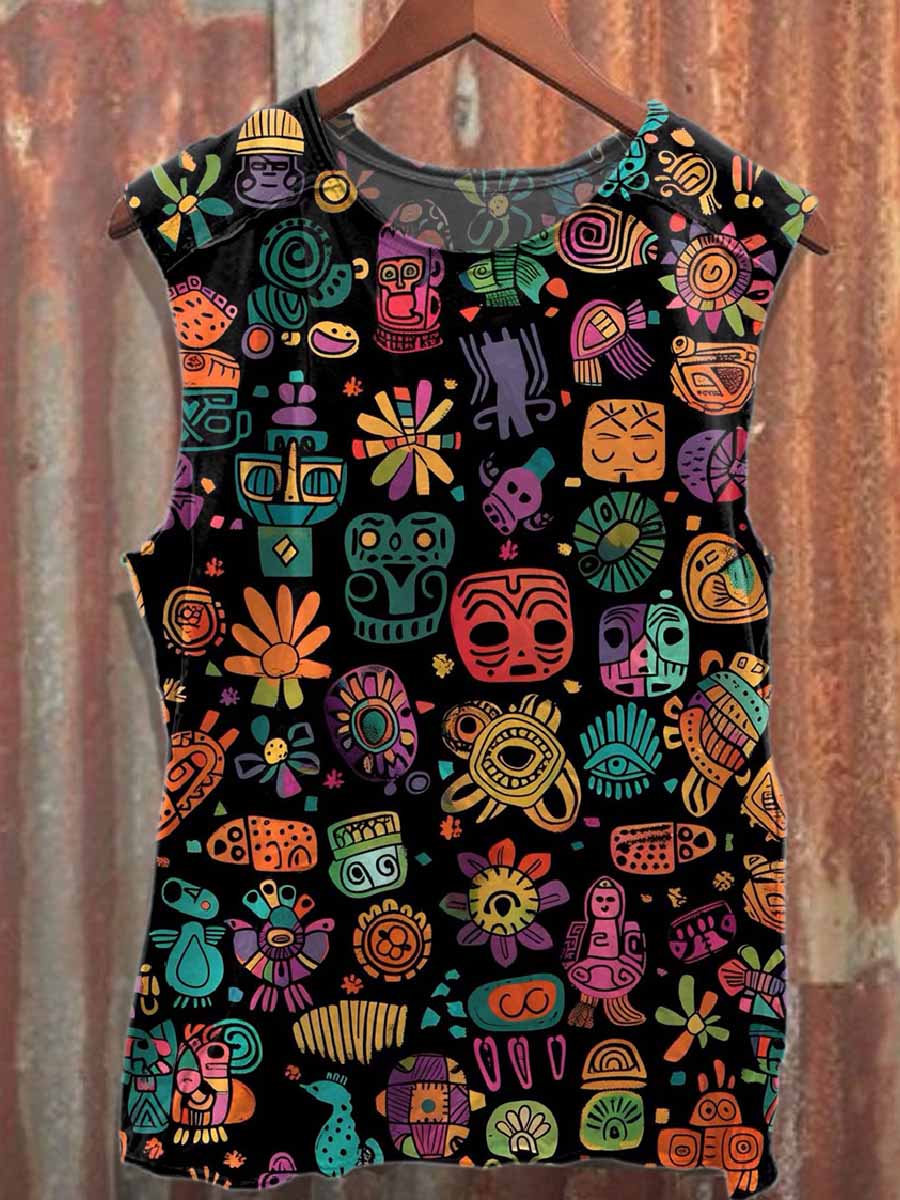 Retro Art Graffiti Printed Casual Cotton Tank Top