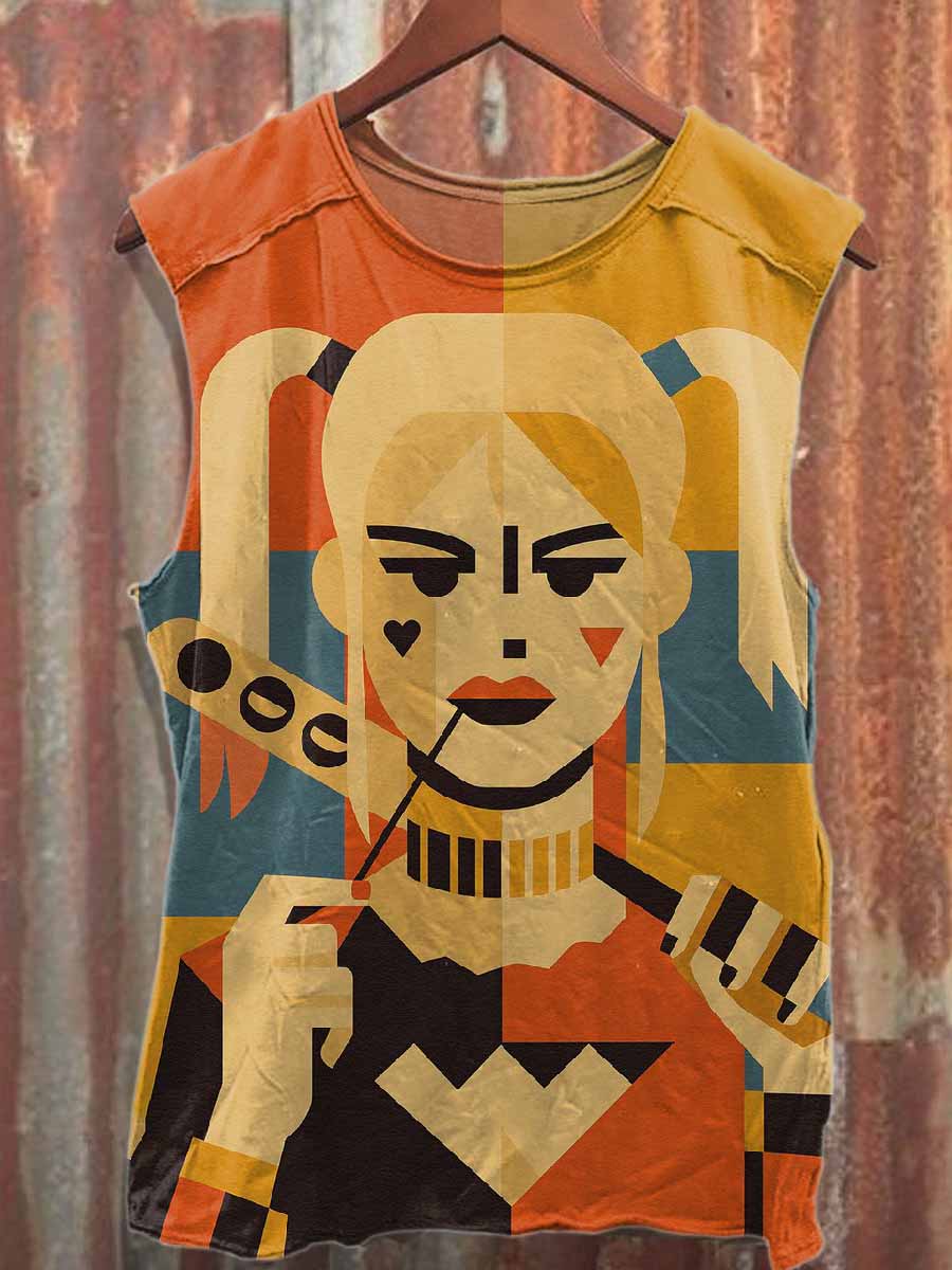 Retro Art Graffiti Printed Casual Cotton Tank Top