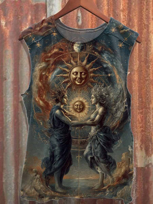 Retro Graffiti Art Printed Loose Cotton Tank Top