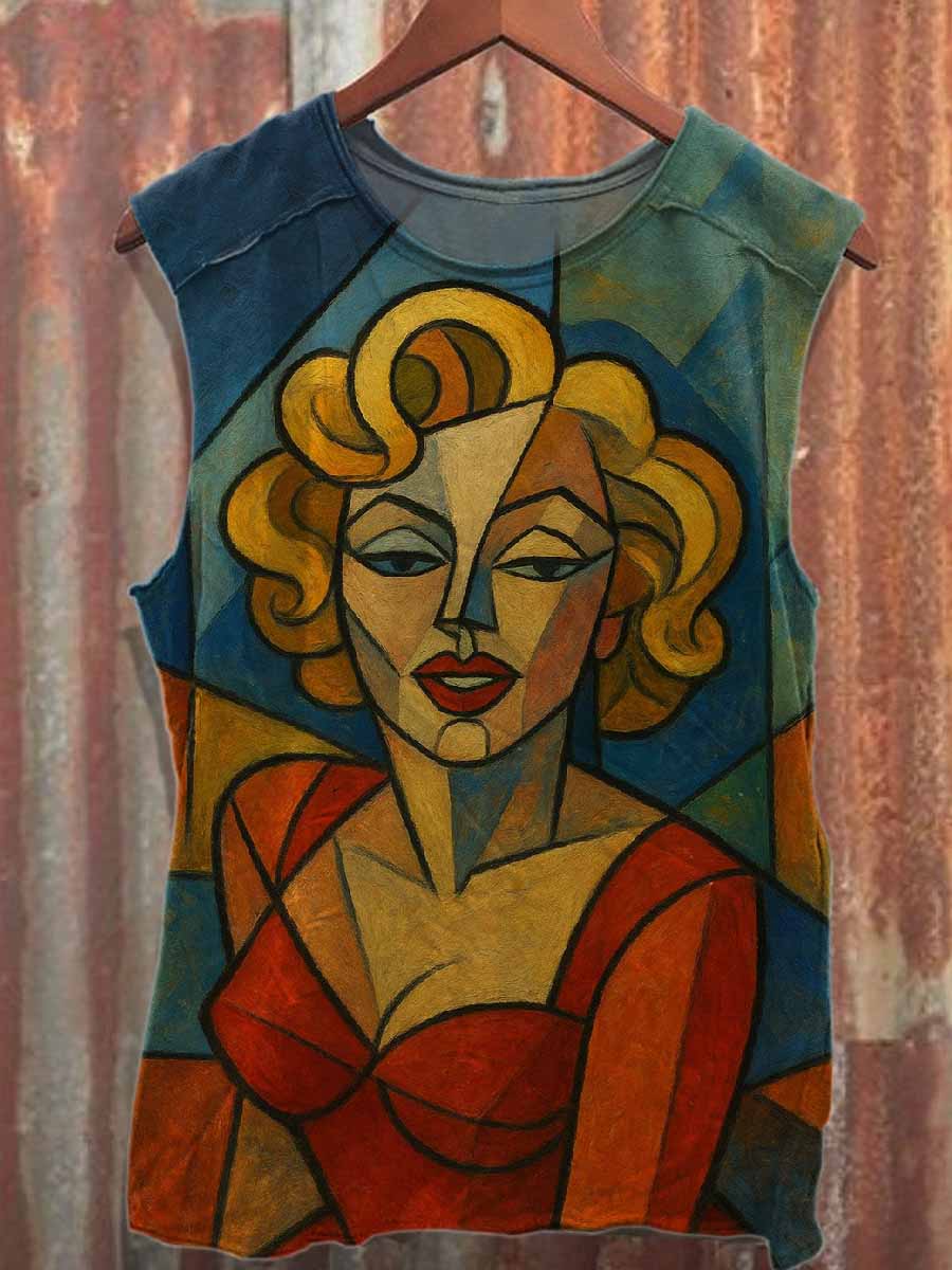 Retro Graffiti Art Printed Loose Cotton Tank Top