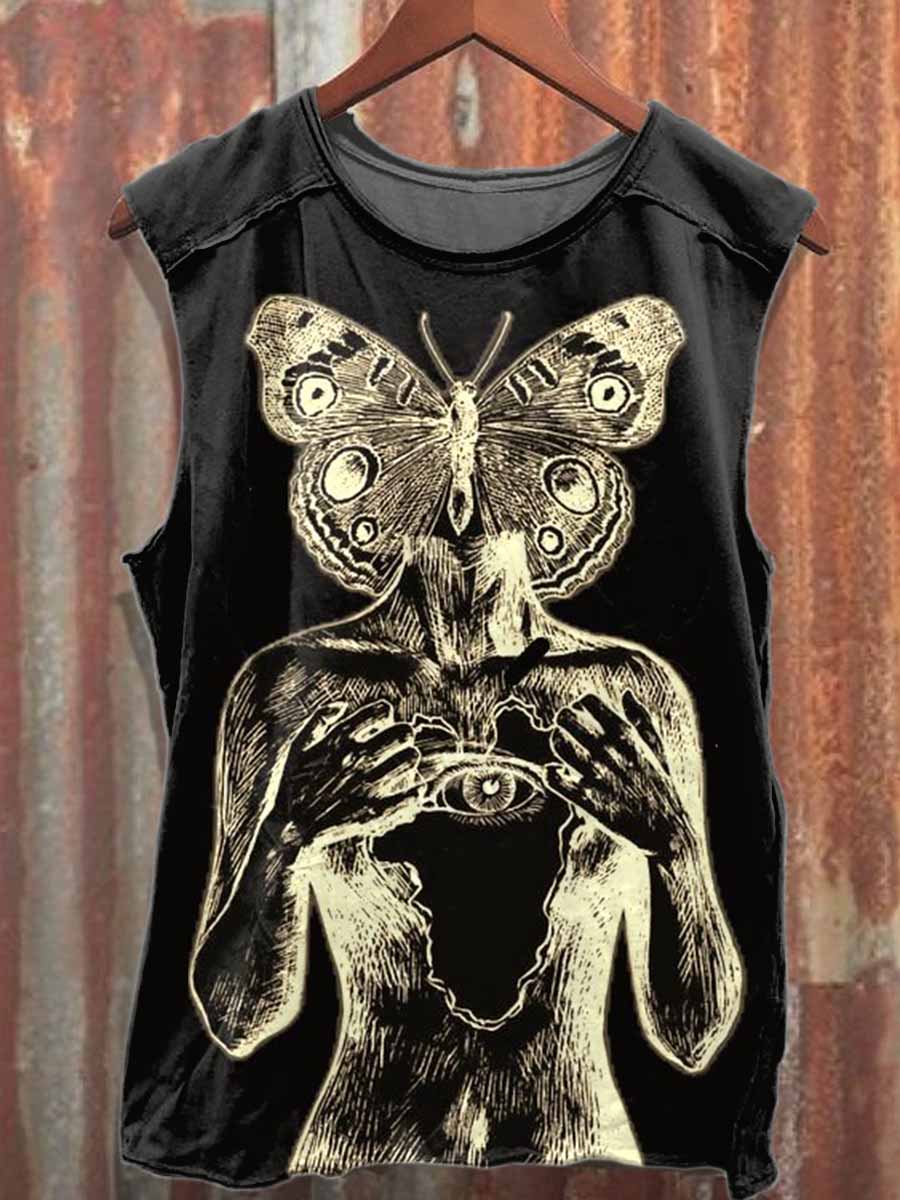 Retro Graffiti Art Printed Loose Cotton Tank Top