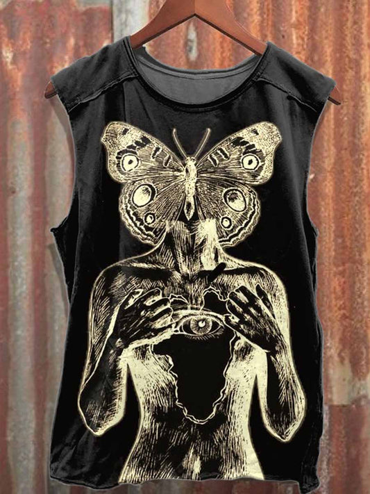 Retro Graffiti Art Printed Loose Cotton Tank Top