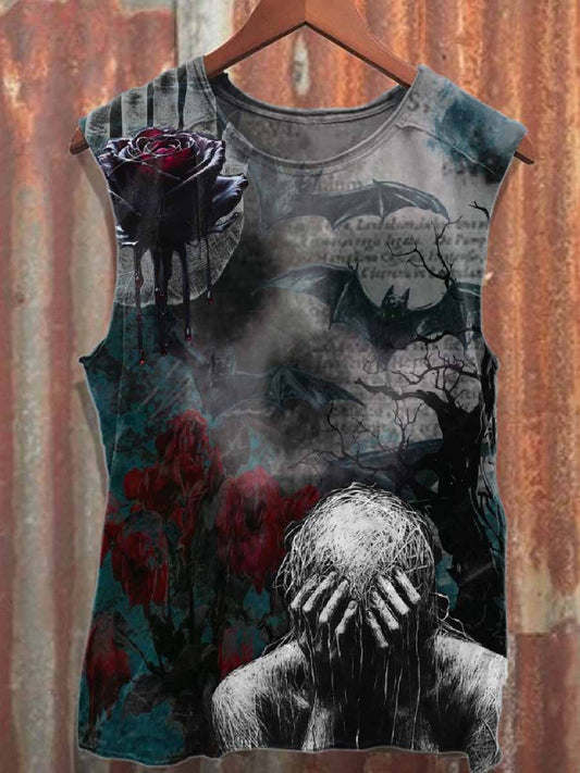 Retro Graffiti Art Printed Loose Cotton Tank Top