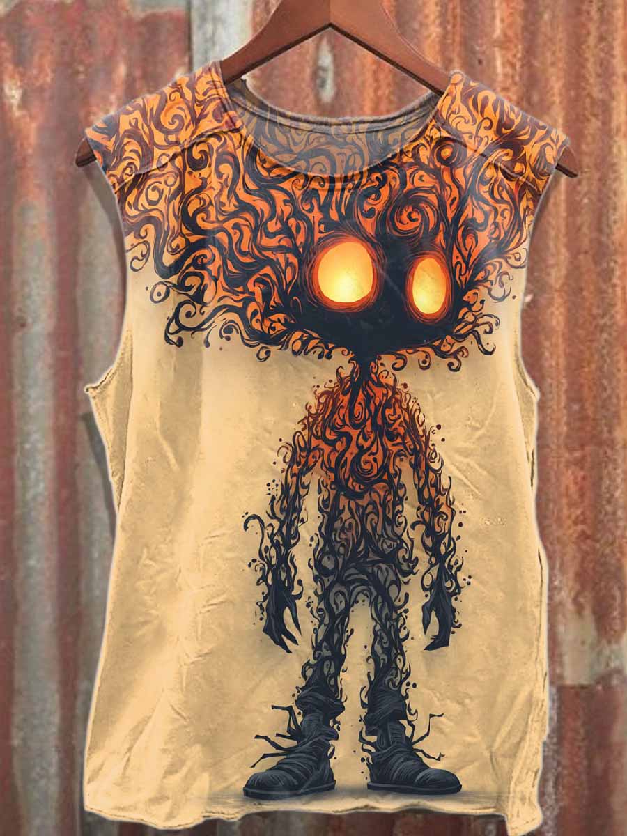 Retro Graffiti Art Printed Loose Cotton Tank Top